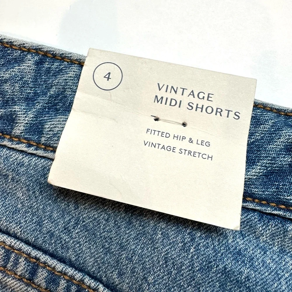 Vintage MIDI Jean Shorts Double Button Fly & Zip Close Medium Wash Cut Off SZ 4